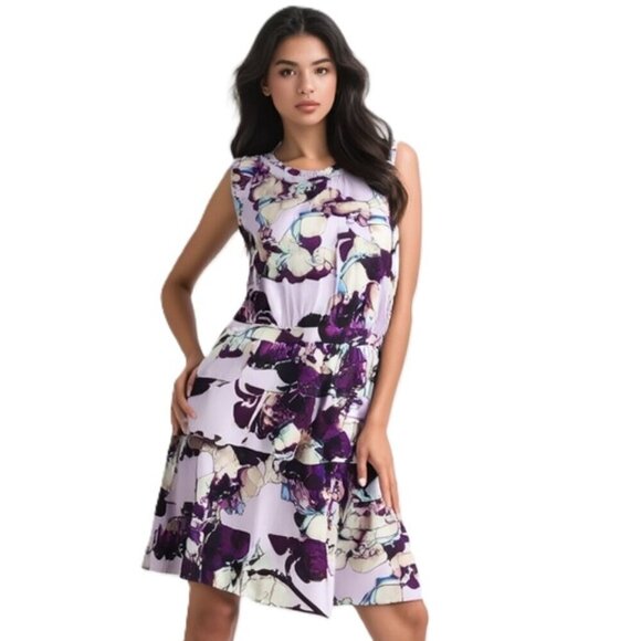 Banana Republic Dresses & Skirts - Banana Republic Floral Lilac Sleeveless Tiered A-Line Dress Size 10 Midi Length